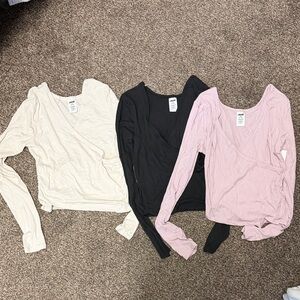 Elegant Women's Wrap Tops - Black, Khaki Safari, and Mauve